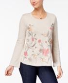 Style & Co Embroidered Bell-sleeve Sweater, Created For Macy's