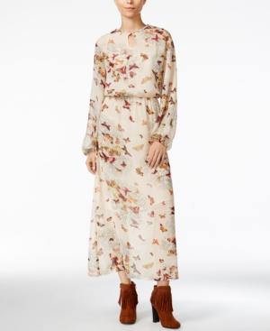 Fair Child Feather-print Illusion Maxi Dress