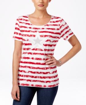 Karen Scott Petite Striped Star Graphic T-shirt, Only At Macy's