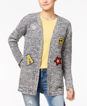 Hippie Rose Juniors' Patch Marled Open-front Cardigan