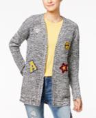 Hippie Rose Juniors' Patch Marled Open-front Cardigan