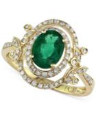 Brasilica By Effy Emerald (1-1/8 Ct. T.w.) And Diamond (1/4 Ct. T.w.) Floral Ring In 14k Gold