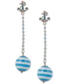 Betsey Johnson Silver-tone Anchor And Striped Ball Drop Earrings