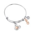 Two-tone Crystal Mickey Mouse 90th Anniversary Adjustable Bangle Bracelet In Stainless Steel For Unwritten, 8 Length, 2.25 Diameter