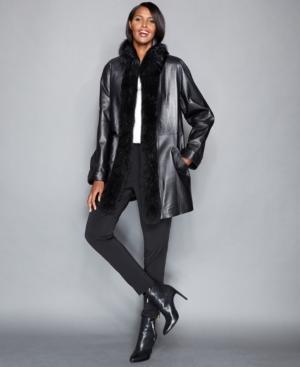 The Fur Vault Fox-fur-trimmed & Rabbit-fur-lined Leather Coat