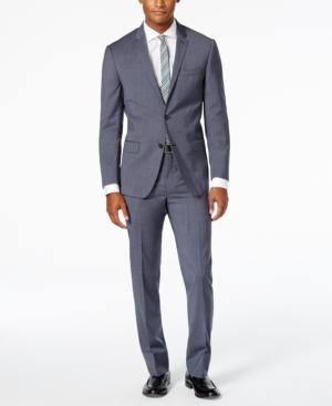 Dkny Men's Blue And Gray Houndstooth Slim Fit Suit