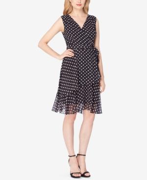Tahari Asl Chiffon Polka-dot Wrap Dress
