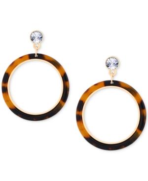 Guess Gold-tone Crystal & Tortoise-look Drop Hoop Earrings