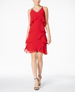 Sl Fashions Rhinestone-trim Tiered Dress