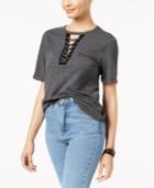 Hybrid Juniors' Fearless Lace-up T-shirt