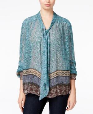 William Rast Printed Tie-neck Top