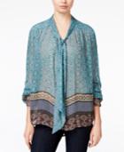 William Rast Printed Tie-neck Top