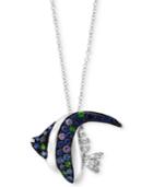 Seaside By Effy Multi-gemstone (3/8 Ct. T.w.) & Diamond Accent Angle Fish Pendant Necklace In 14k White Gold