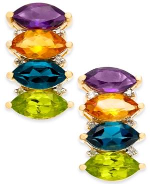 Multi-gemstone (4-2/3 Ct. T.w.) & Diamond (1/10 Ct. T.w.) Drop Earrings In 14k Gold