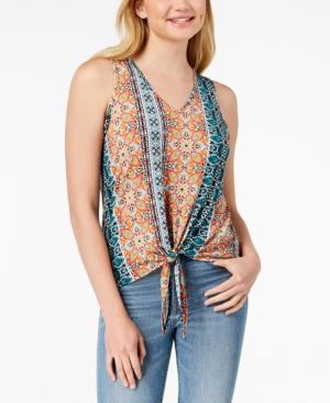 Bcx Juniors' Printed Stripe Tie-front Top
