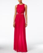 Adrianna Papell Shirred Illusion Halter Gown