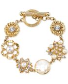 2028 Gold-tone Crystal And Imitation Pearl Toggle Bracelet