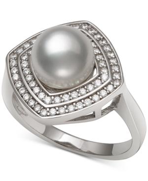 Cultured Freshwater Pearl (8mm) & Cubic Zirconia Statement Ring In Sterling Silver