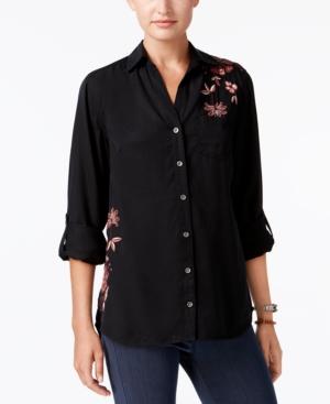 Style & Co Cotton Embroidered Utility Shirt, Created For Macy's
