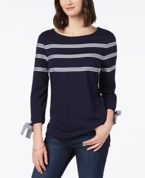 Charter Club Ribbon-trim Tie-sleeve Top, Created For Macy's