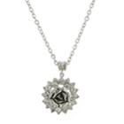 2028 Silver-tone Crystal Flower Pendant Necklace 16 Adjustable