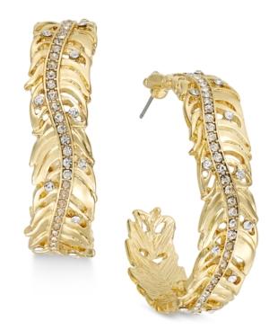 Thalia Sodi Gold-tone Crystal Leaf Hoop Earrings, Only At Macy's
