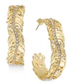 Thalia Sodi Gold-tone Crystal Leaf Hoop Earrings, Only At Macy's