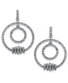 I.n.c. Silver-tone Pave Rondelle Bead Double-row Drop Hoop Earrings, Created For Macy's