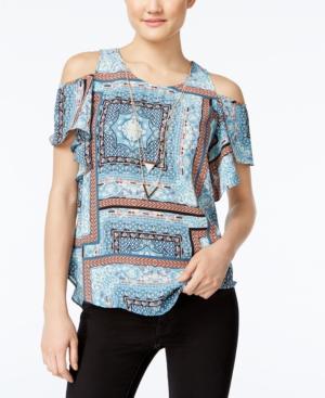 Bcx Juniors' Printed Off-the-shoulder Top With Necklaces
