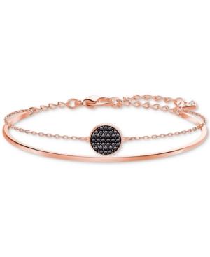 Swarovski Rose Gold-tone Clear & Jet Crystal Disc Double-row Bangle Bracelet