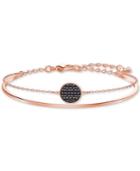 Swarovski Rose Gold-tone Clear & Jet Crystal Disc Double-row Bangle Bracelet