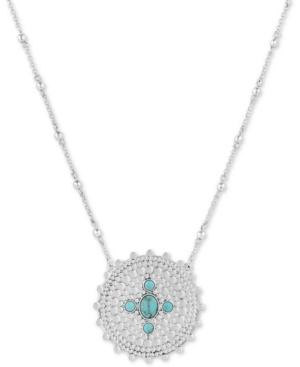 Lucky Brand Two-tone Stone Disc Pendant Necklace, 29 + 2 Extender