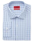 Alfani Red Men's Fitted Performance Blue Triple Check Dress Shirt, Only At Macy's