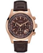 Guess Men's Chronograph Brown Croc-embossed Leather Strap Watch 46mm U0500g3
