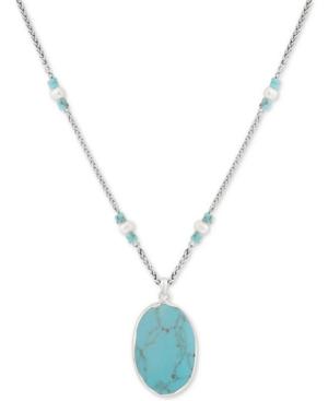Lucky Brand Silver-tone Colored Bead, Stone & Imitation Pearl Pendant Necklace, 17 + 2 Extender