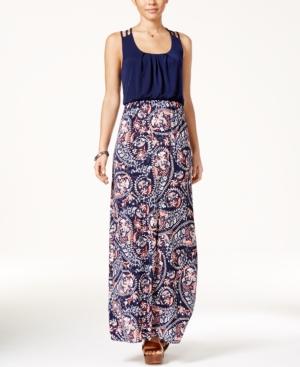 Trixxi Juniors' Crisscross-strap Printed-skirt Maxi Dress