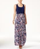 Trixxi Juniors' Crisscross-strap Printed-skirt Maxi Dress