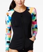 Anne Cole Locker Long-sleeve Block-print Active Rashguard Women's Swimsuit