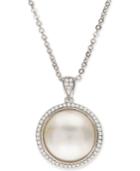 South Sea Cultured Mabe Pearl (14mm) & White Topaz (1/4 Ct. T.w.) Pendant Necklace In Sterling Silver