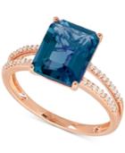 London Blue Topaz (4 Ct. T.w.) And Diamond (1/10 Ct. T.w.) Ring In 14k Rose Gold