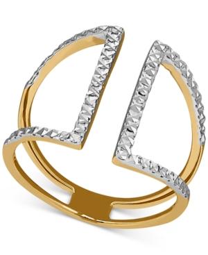 Two-tone Textured Openwork Cuff Ring In 14k Gold