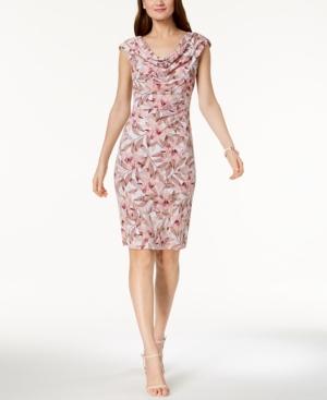 Connected Printed Cowl-neck Sheath Dress, Regular & Petite Sizes