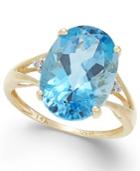 Blue Topaz (6-1/2 Ct. T.w.) And Diamond Accent Ring In 14k Gold