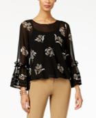Alfani Printed Ruffle-sleeve Bubble Top, Created For Macy's