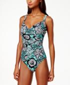 Swim Solutions Printed Ruched One-piece Swimsuit Women's Swimsuit