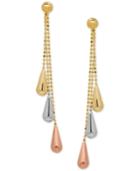 Tri-gold Linear Drop Earrings In 14k Gold, White Gold And Rose Gold