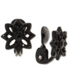 Anne Klein Black-tone Crystal Openwork Flower Clip-on Button Earrings, Created For Macy's