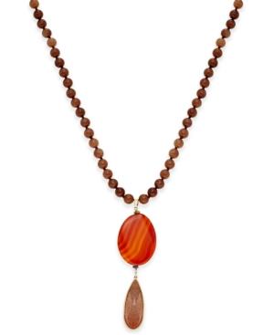 Paul & Pitu Naturally Gold-tone Rust-colored Stones Beaded Pendant Necklace