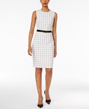 Calvin Klein Belted Grid Print Dress