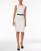 Calvin Klein Belted Grid Print Dress
